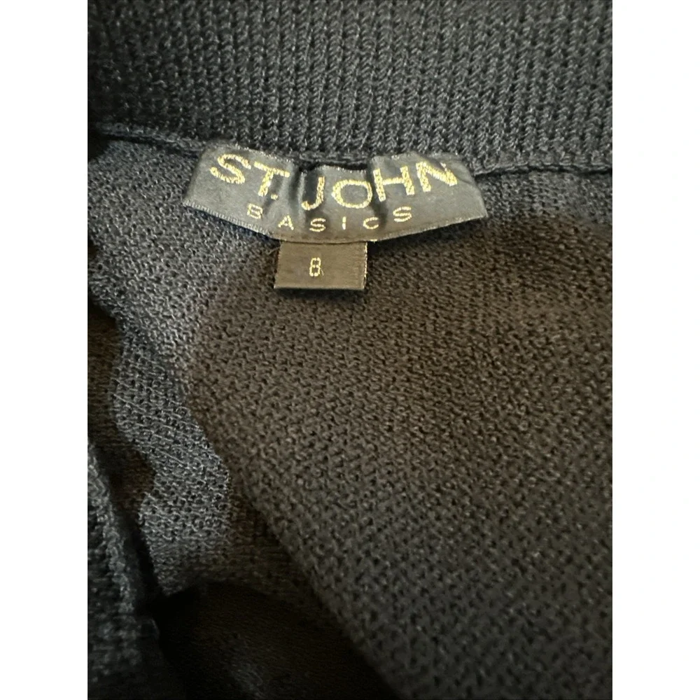 ST. JOHN BASICS ELASTIC WAIST BLACK KNIT Back‎ SLIT LONG PULL ON SKIRT SIZE 8
